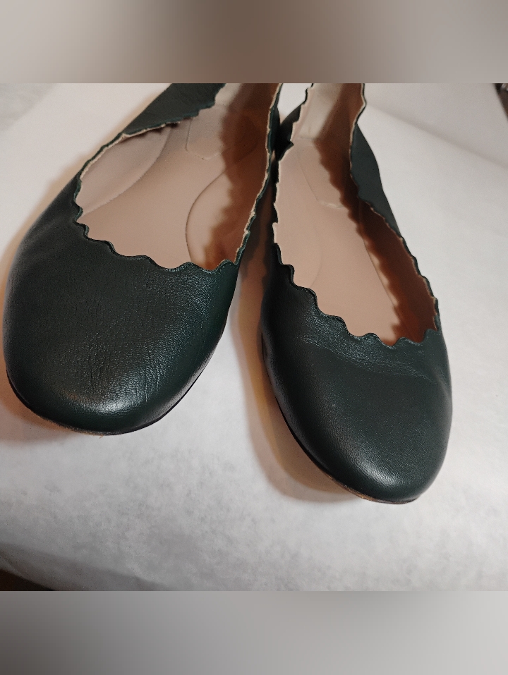 Chloe Dark Green Scalloped Ballet Flats 39
